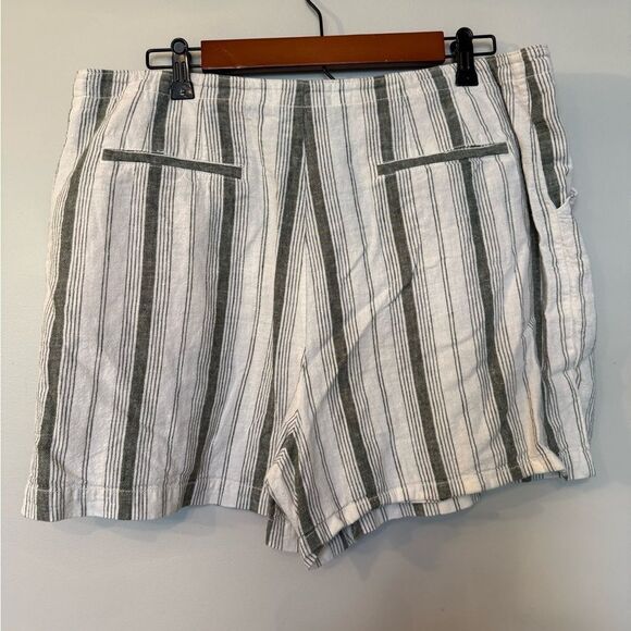 Anthropologie Beachgoer Linen Striped Shorts Green High Rise Pockets Size 14 - Picture 4 of 7